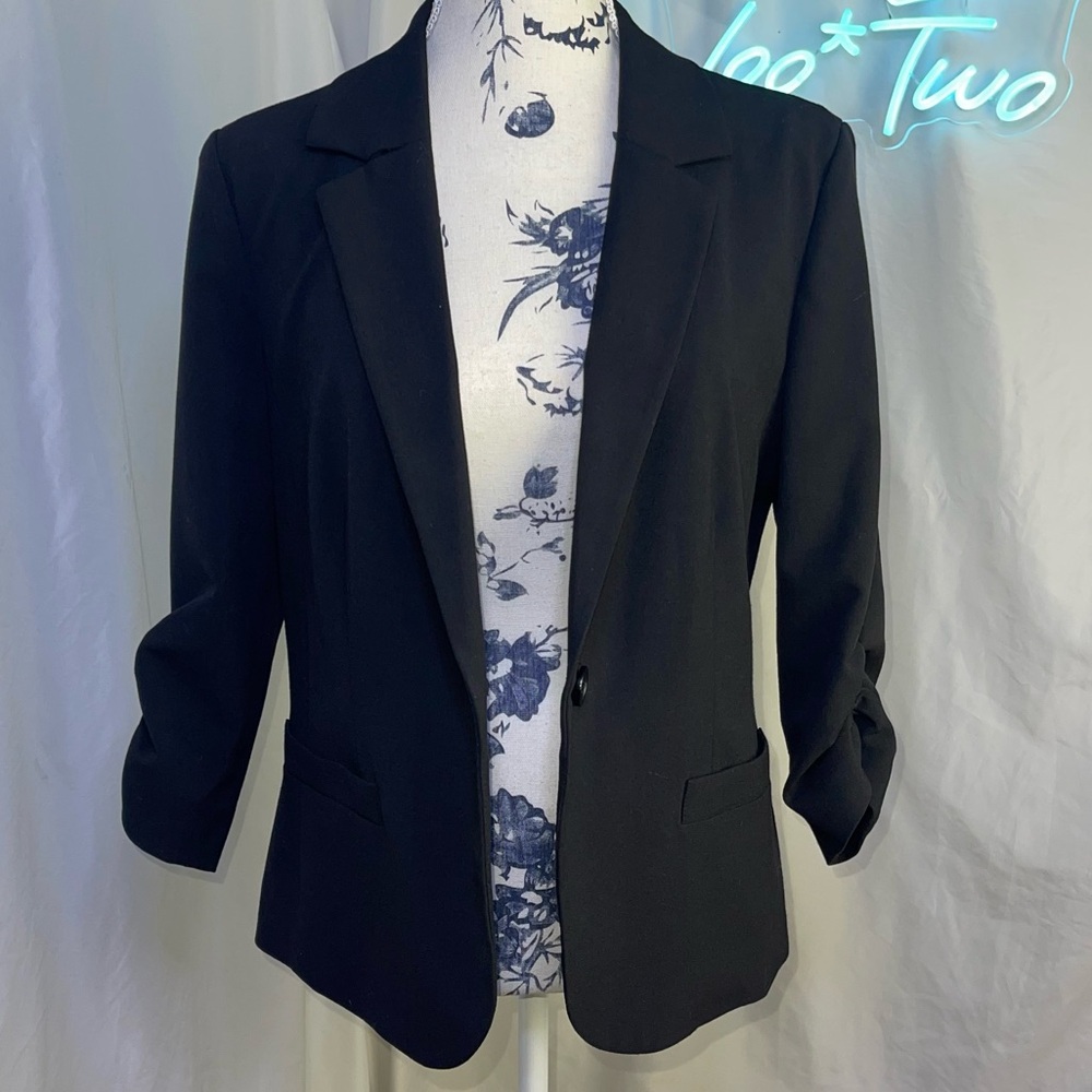 ELIZA J • Black Single Button Ruched Sleeve Blazer • Preppy • Business Casual • - Picture 9 of 14